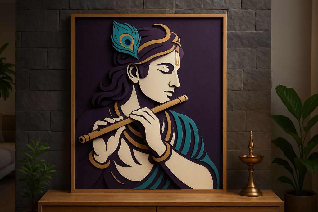 Wood Design In Wall – Wooden Wall Decor - Krishna