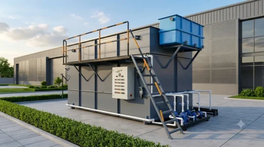 Packaged Containerized MBR System unit with R-PVDF membrane technology and integrated control panel installed at a modern industrial facility.